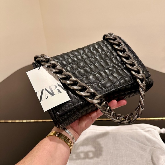 NWT RARE Zara Black Croc Embossed Faux Leather Shoulder Bag - Picture 12 of 17